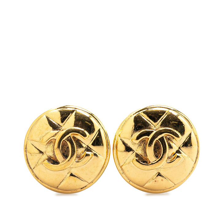 Gold Plated CC Quilted Round Clip on Earrings Gold - Gaby Paris