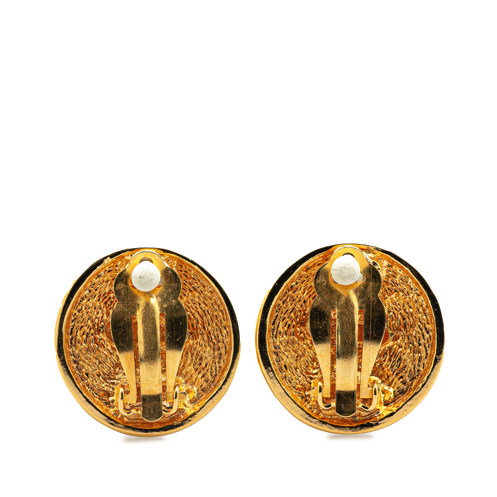 Gold Plated CC Quilted Round Clip on Earrings Gold - Gaby Paris