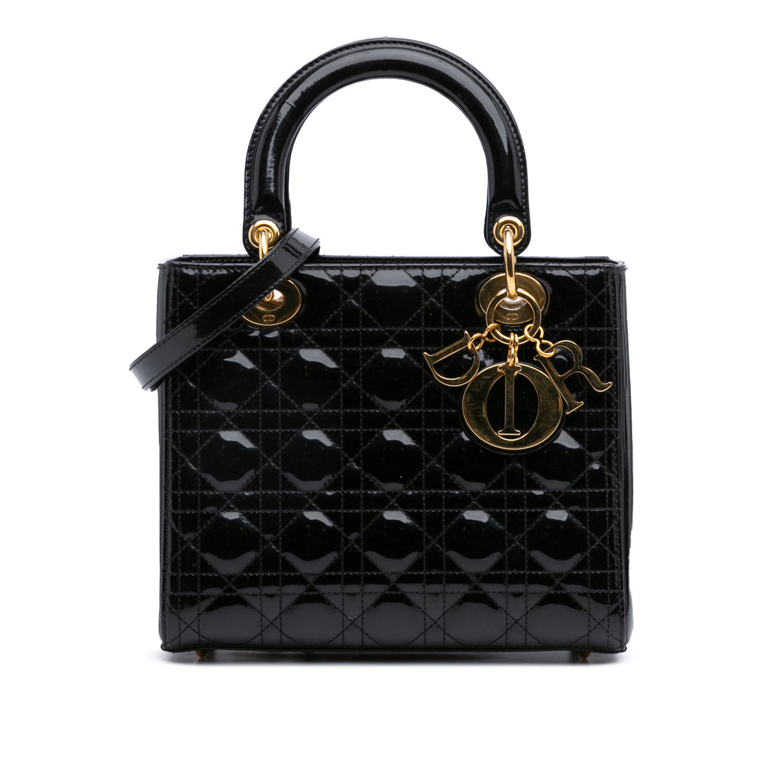 Dior Medium Cuir verni Cannage Lady Dior Noir – GABY PARIS Authentique