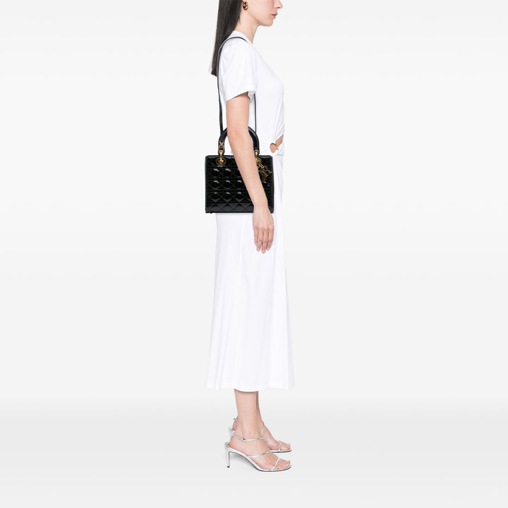 Dior Medium Cuir verni Cannage Lady Dior Noir – GABY PARIS Authentique