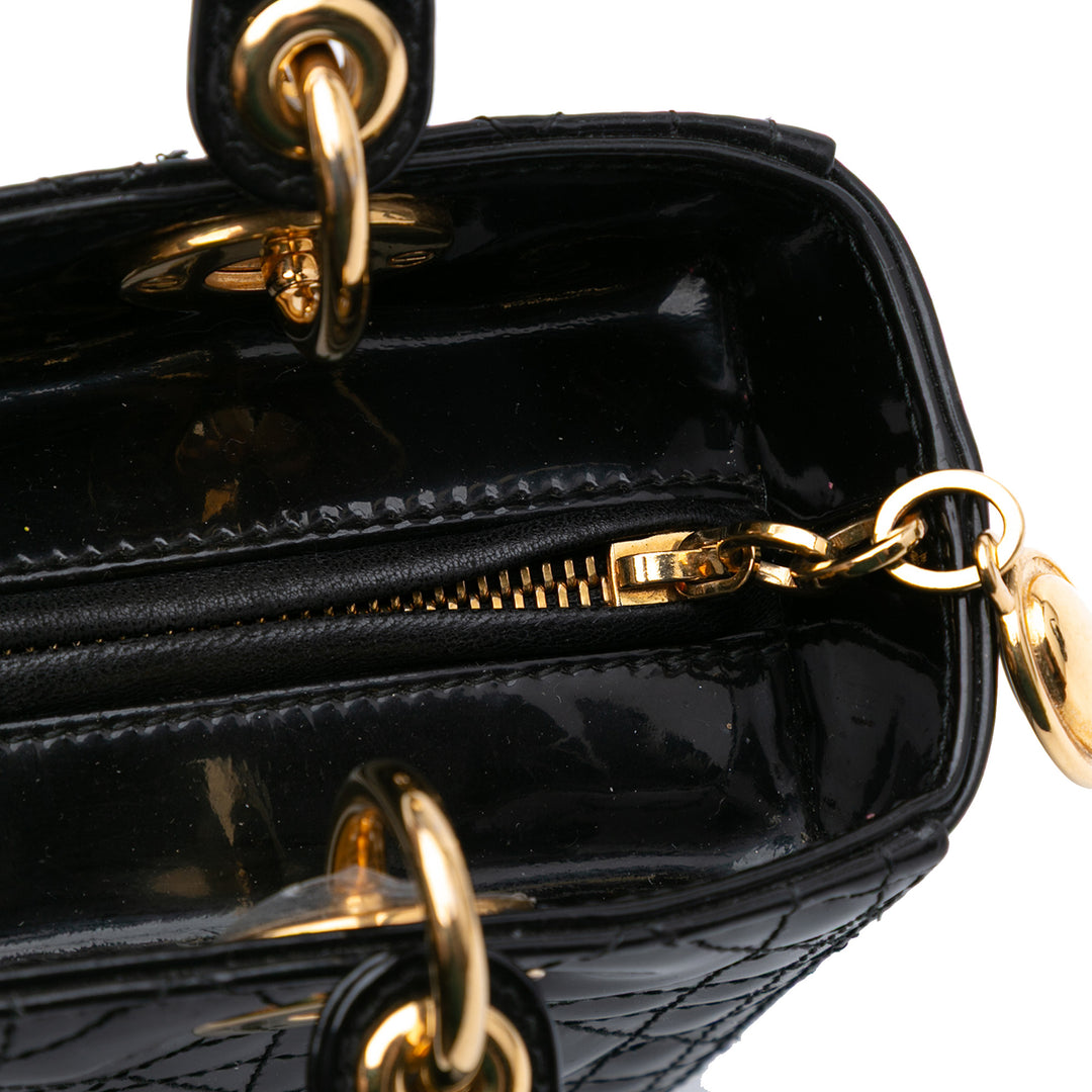 Dior Medium Cuir verni Cannage Lady Dior Noir – GABY PARIS Authentique