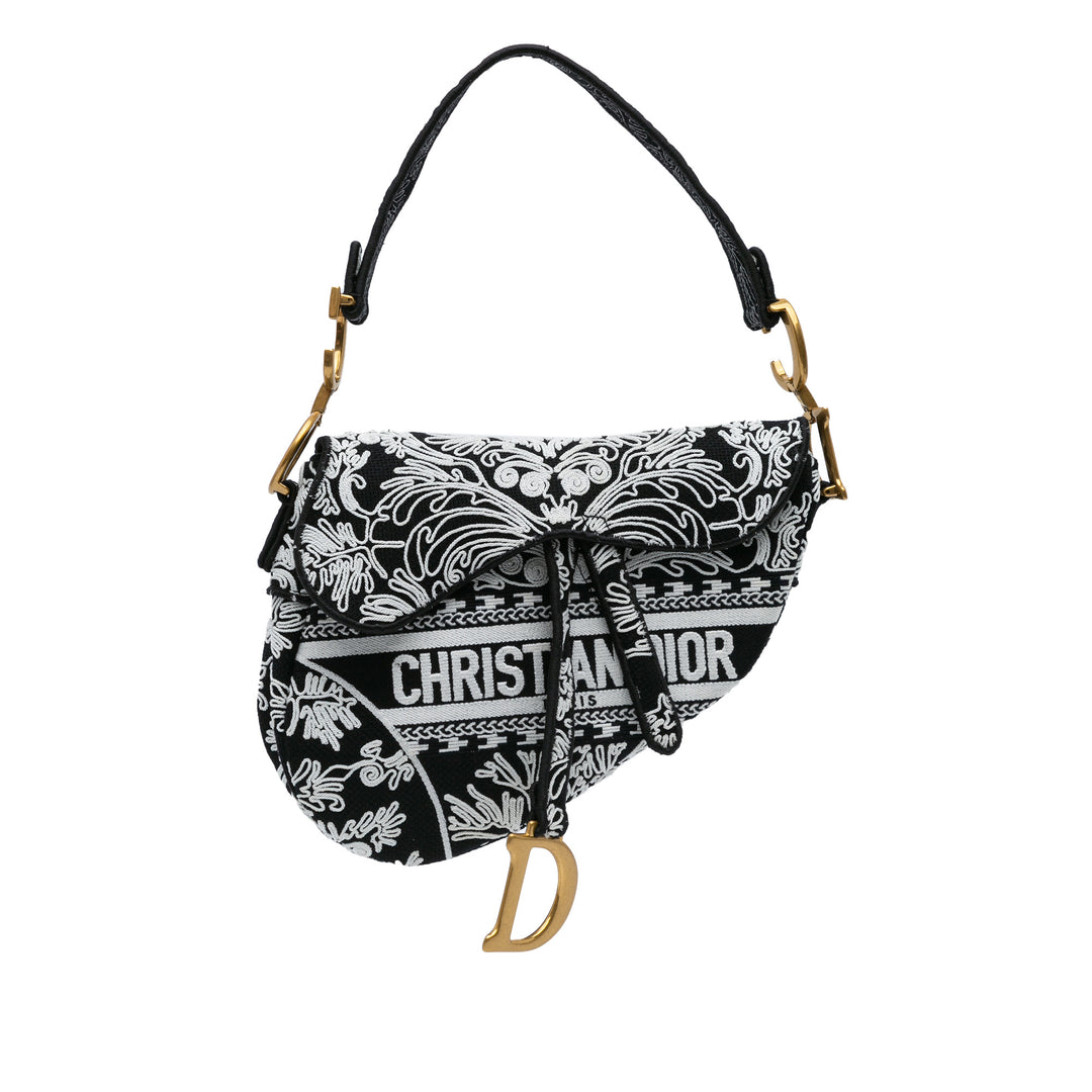 Canvas Embroidered Ornamental Cornely Saddle Bag Black - Gaby Paris