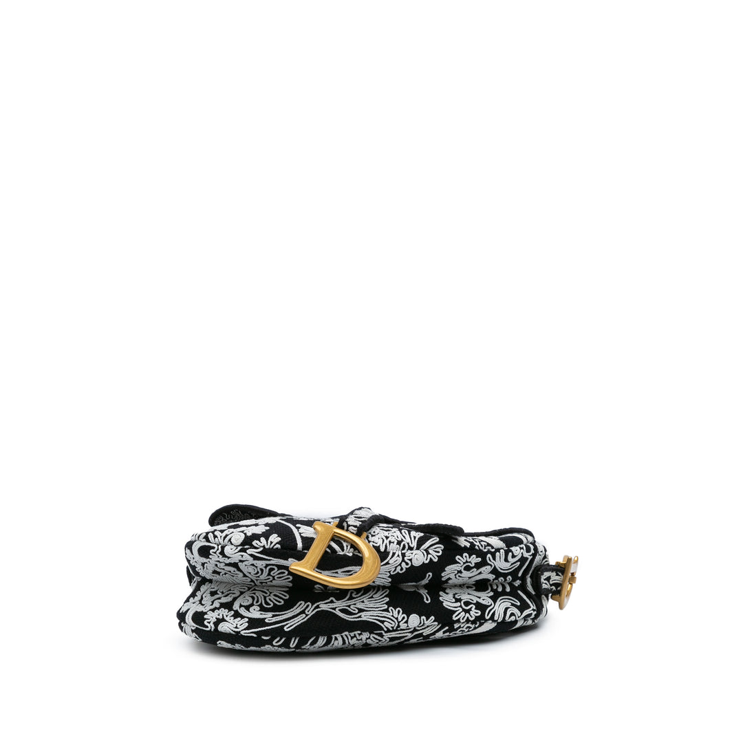 Canvas Embroidered Ornamental Cornely Saddle Bag Black - Gaby Paris