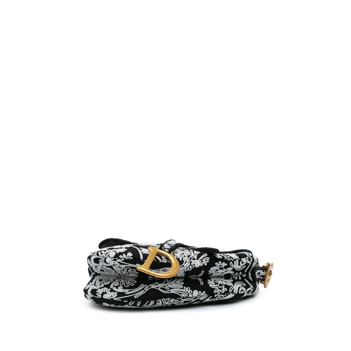 Canvas Embroidered Ornamental Cornely Saddle Bag Black - Gaby Paris