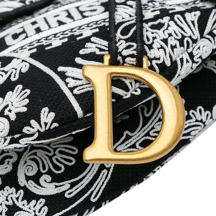 Canvas Embroidered Ornamental Cornely Saddle Bag Black - Gaby Paris