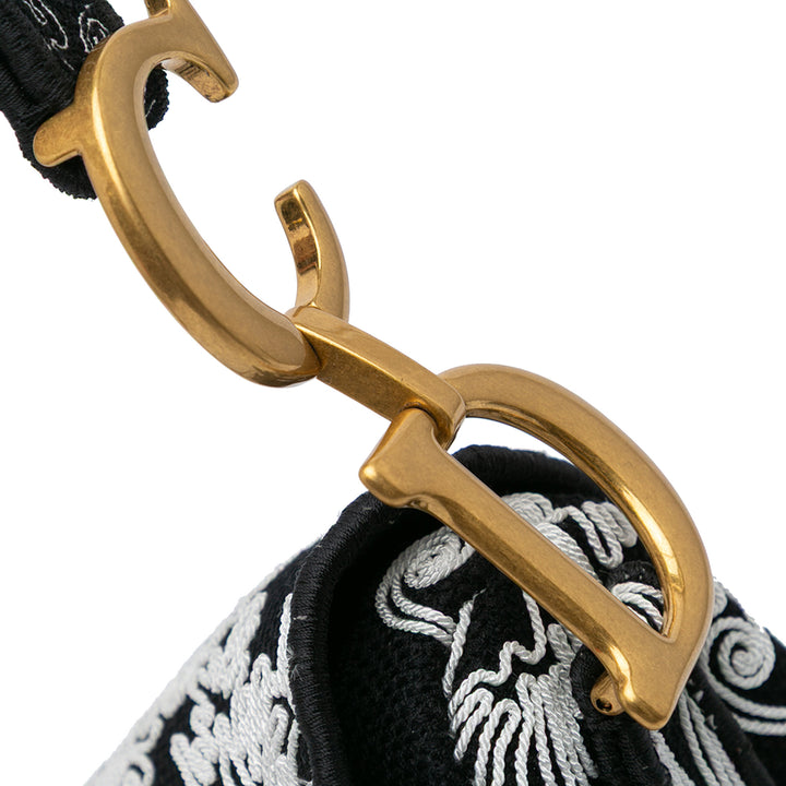 Canvas Embroidered Ornamental Cornely Saddle Bag Black - Gaby Paris