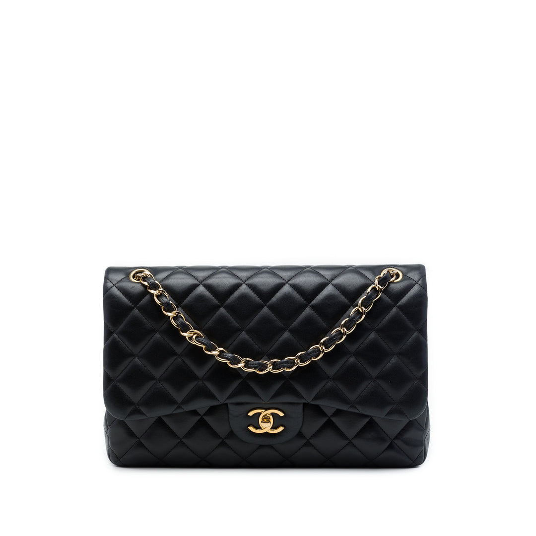 Chanel Sac porté épaule Classic Double rabat Jumbo Cuir d'agneau Noir – vue principale – GABY PARIS