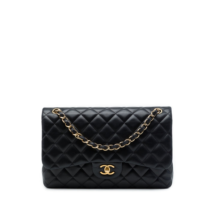 Chanel Sac porté épaule Classic Double rabat Jumbo Cuir d'agneau Noir – vue principale – GABY PARIS