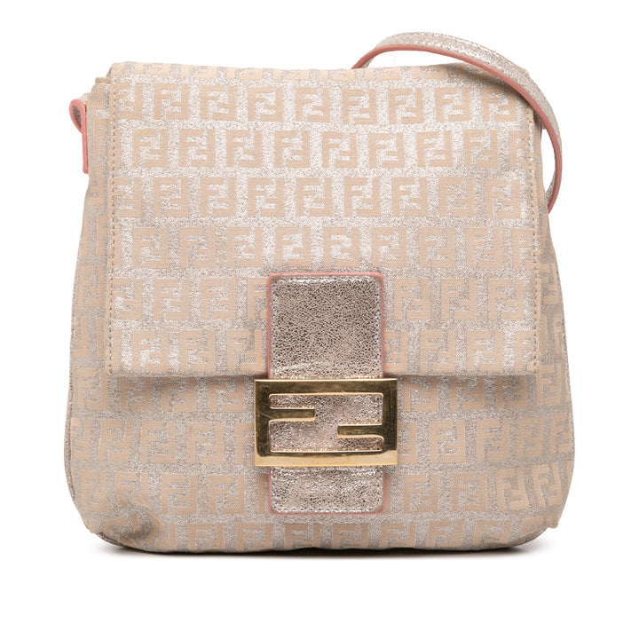 Fendi Zucchino Metallic Toile à rabat Sac porté croisé