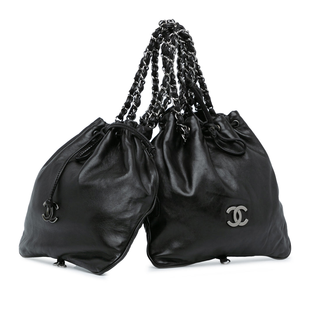 Chanel CC Cuir de veau Dual Twin Chain Sac à main Noir – GABY PARIS Authentique