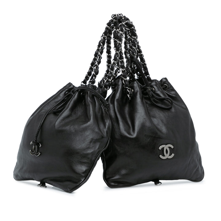 Chanel CC Cuir de veau Dual Twin Chain Sac à main Noir – GABY PARIS Authentique