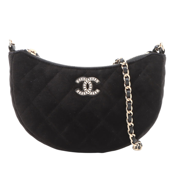 Chanel CC Quilted Velour Half Moon Chain Sac porté croisé Noir
