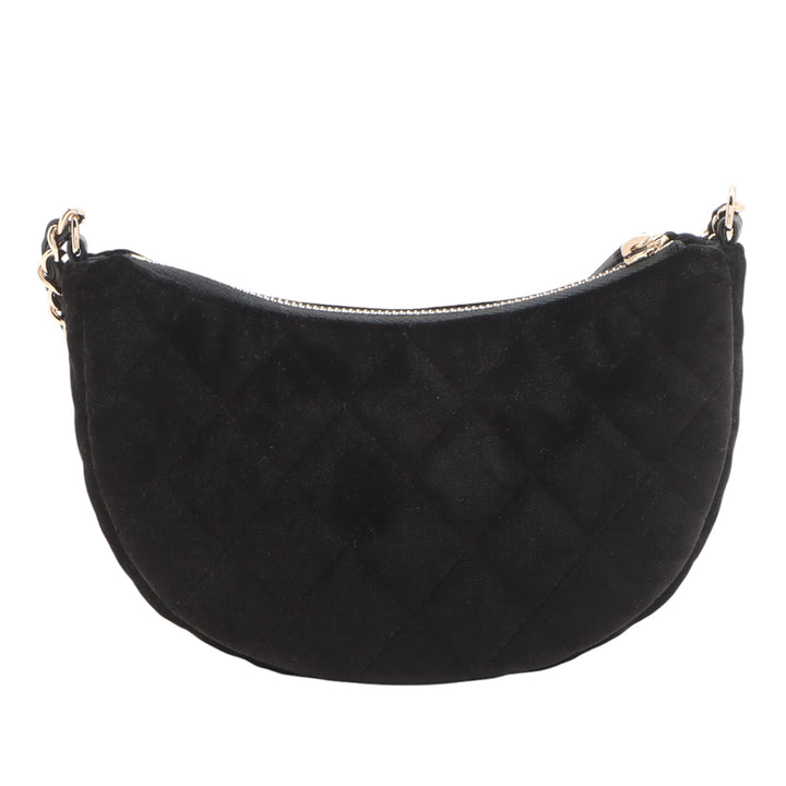 Chanel CC Quilted Velour Half Moon Chain Sac porté croisé Noir