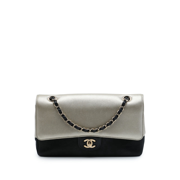 Classic Bicolore et Irisé Double rabat Moyen Cuir caviar Noir