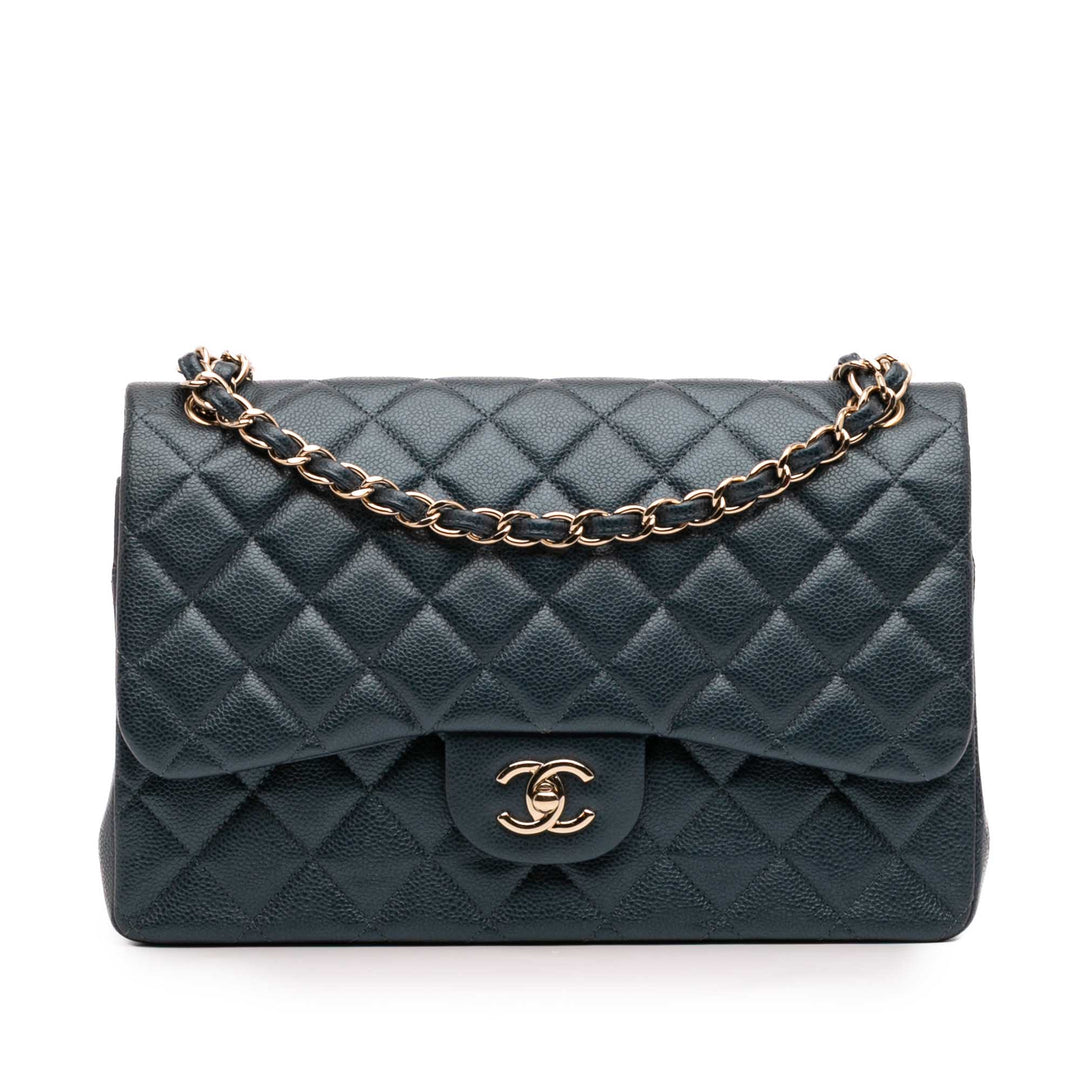 Medium Classic Iridescent Lambskin Double Flap Blue - Gaby Paris