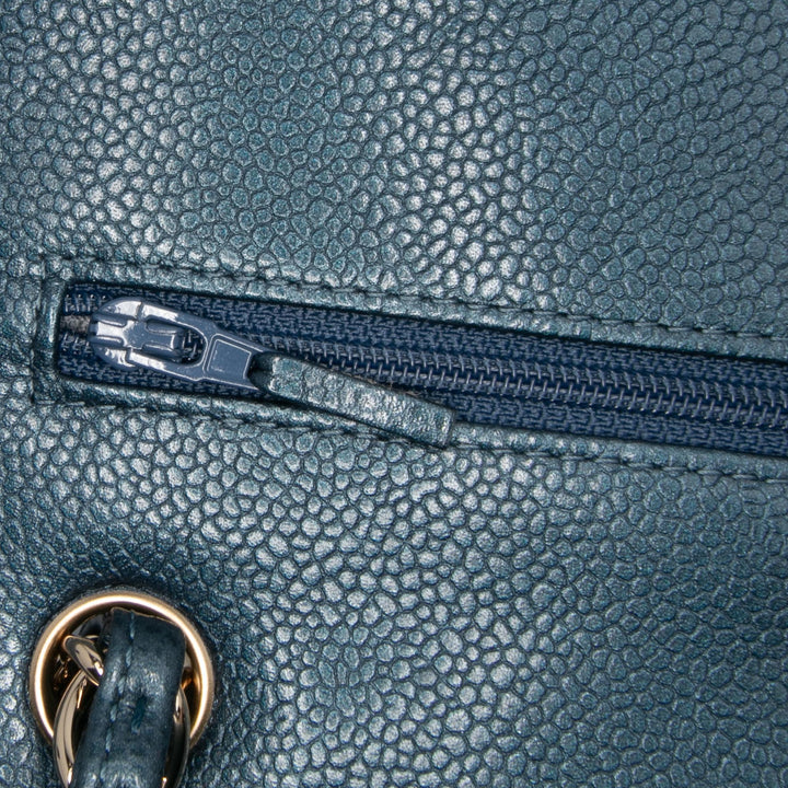 Medium Classic Iridescent Lambskin Double Flap Blue - Gaby Paris