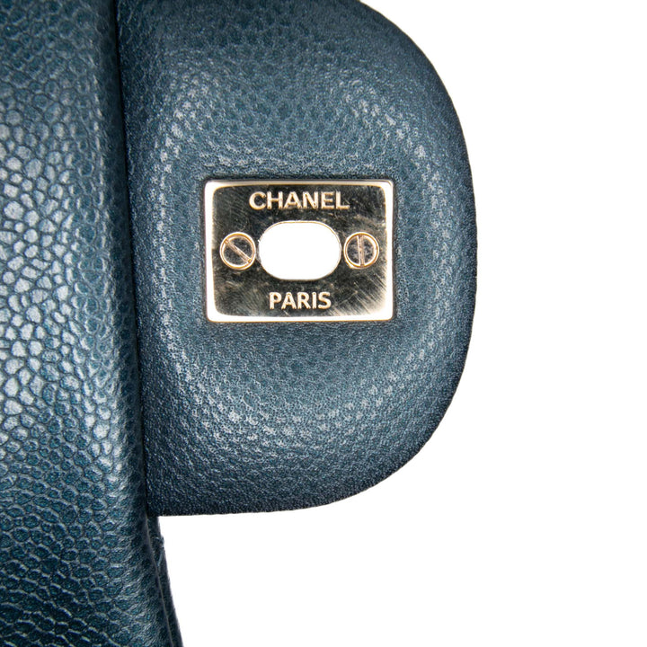 Medium Classic Iridescent Lambskin Double Flap Blue - Gaby Paris