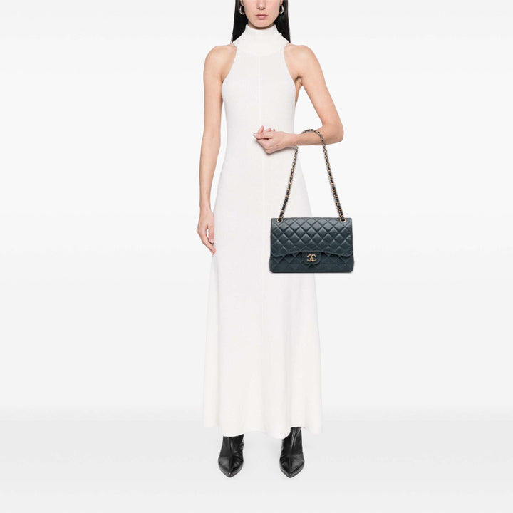 Medium Classic Iridescent Lambskin Double Flap Blue - Gaby Paris