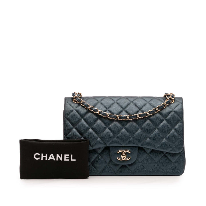 Medium Classic Iridescent Lambskin Double Flap Blue - Gaby Paris