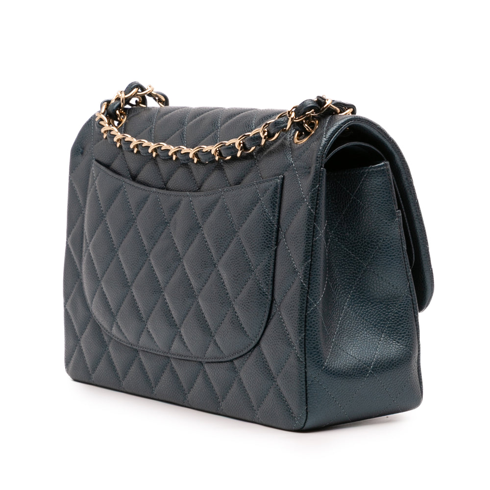 Medium Classic Iridescent Lambskin Double Flap Blue - Gaby Paris