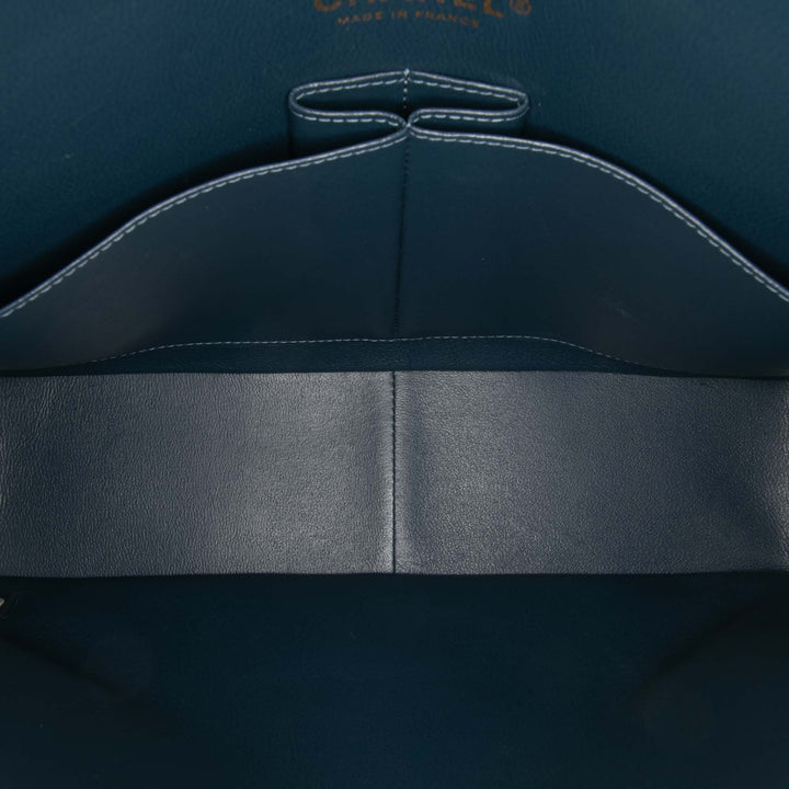 Medium Classic Iridescent Lambskin Double Flap Blue - Gaby Paris