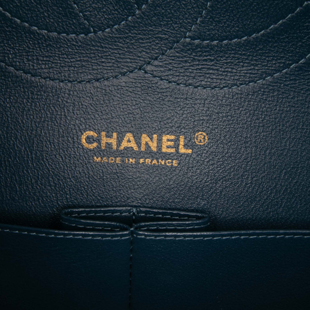 Medium Classic Iridescent Lambskin Double Flap Blue - Gaby Paris