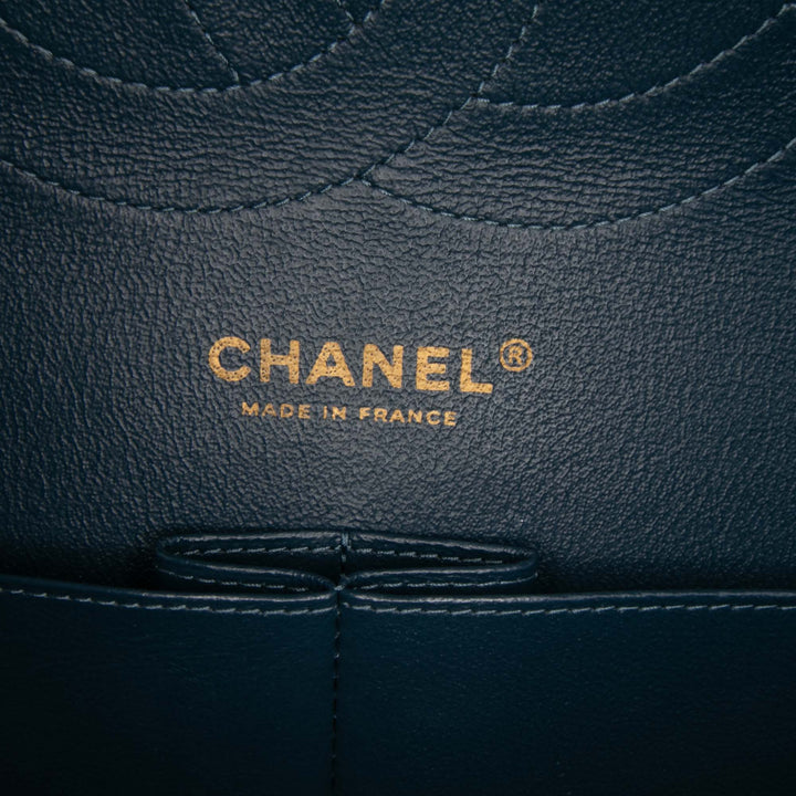 Medium Classic Iridescent Lambskin Double Flap Blue - Gaby Paris