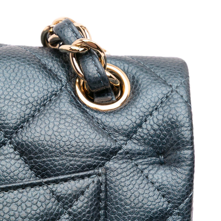 Medium Classic Iridescent Lambskin Double Flap Blue - Gaby Paris