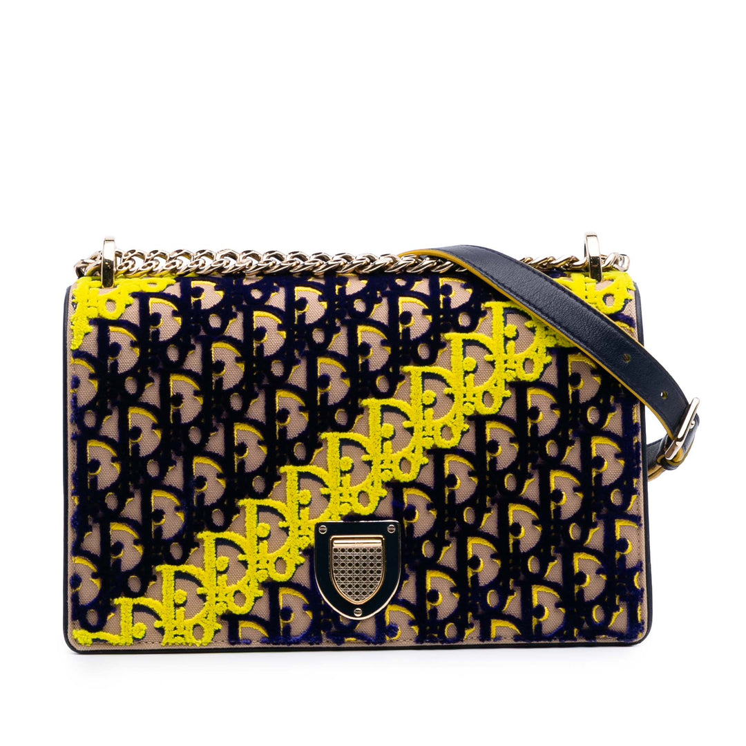 Medium Oblique Canvas and Velvet Diorama Flap Blue - Gaby Paris
