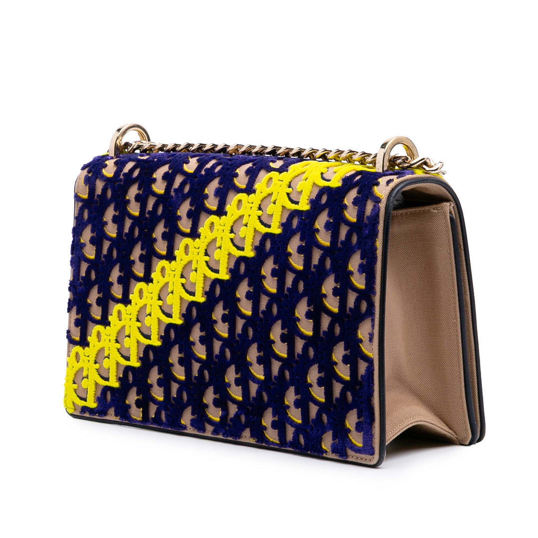 Medium Oblique Canvas and Velvet Diorama Flap Blue - Gaby Paris