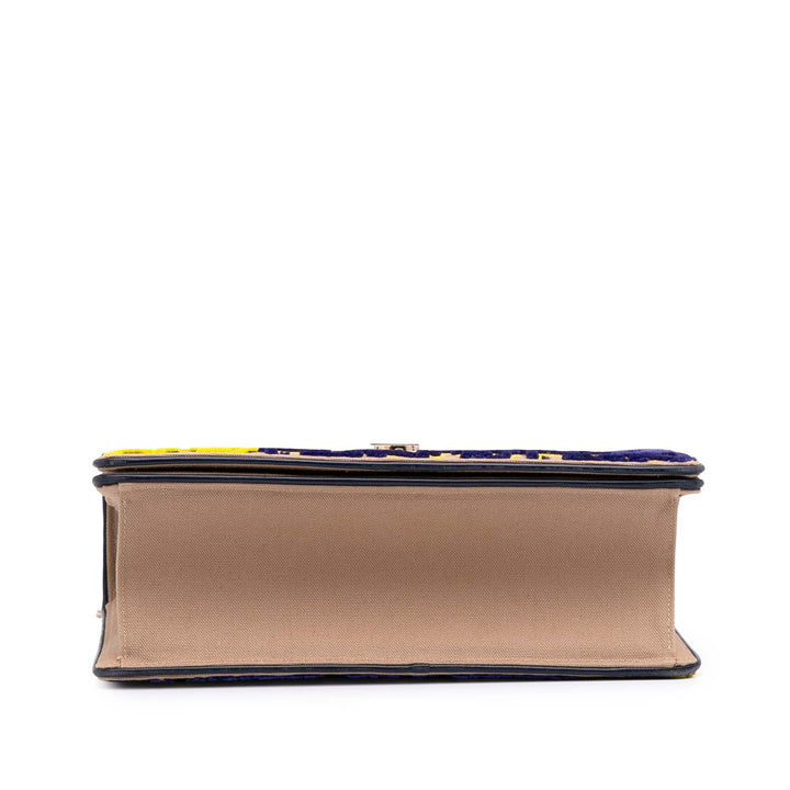 Medium Oblique Canvas and Velvet Diorama Flap Blue - Gaby Paris