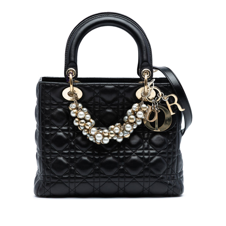 Dior Medium Cuir d’agneau Cannage Pearl Lady Dior Noir