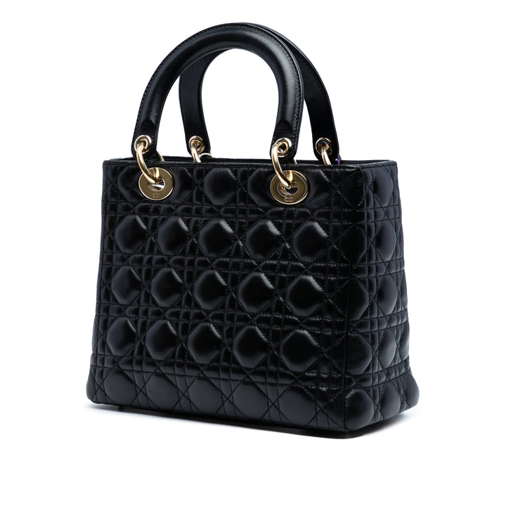 Dior Medium Cuir d’agneau Cannage Pearl Lady Dior Noir