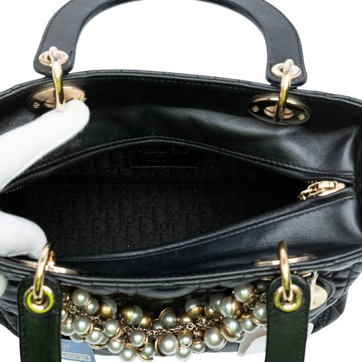 Dior Medium Cuir d’agneau Cannage Pearl Lady Dior Noir