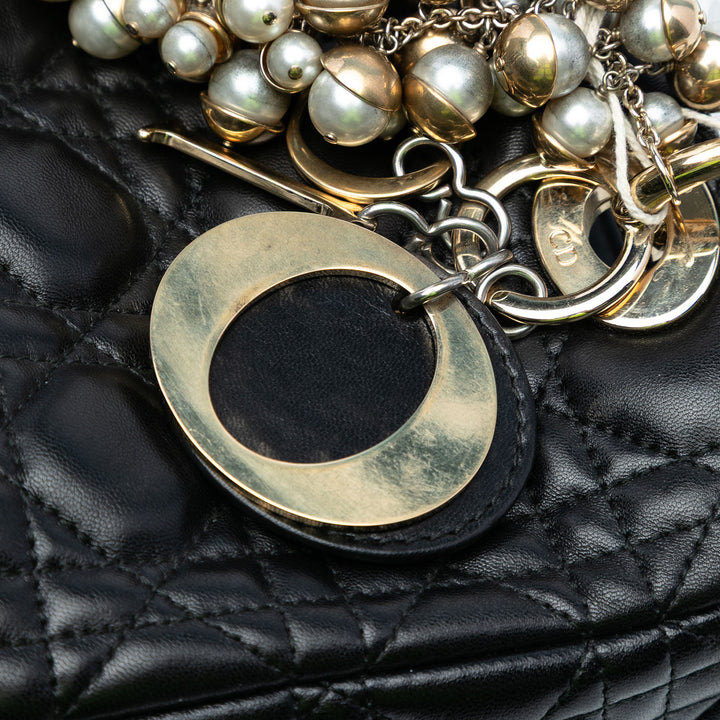 Dior Medium Cuir d’agneau Cannage Pearl Lady Dior Noir