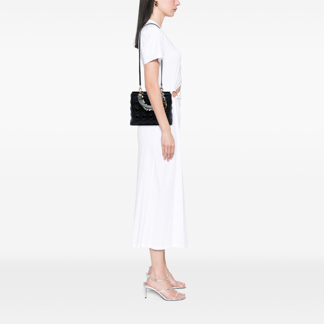 Dior Medium Cuir d’agneau Cannage Pearl Lady Dior Noir