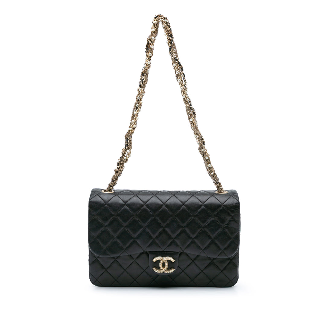 Medium Quilted Lambskin Westminster Pearl Flap Black - Gaby Paris