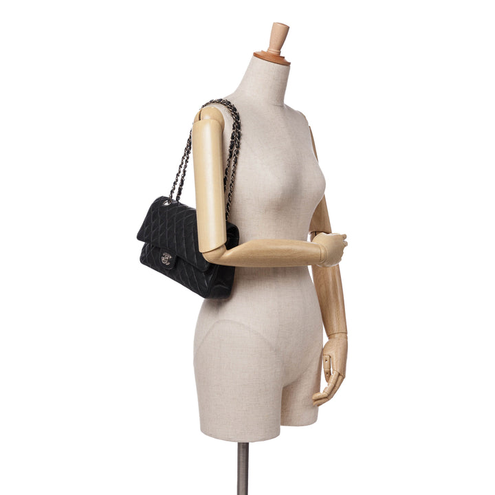 Medium Classic Caviar Double Flap Black - Gaby Paris