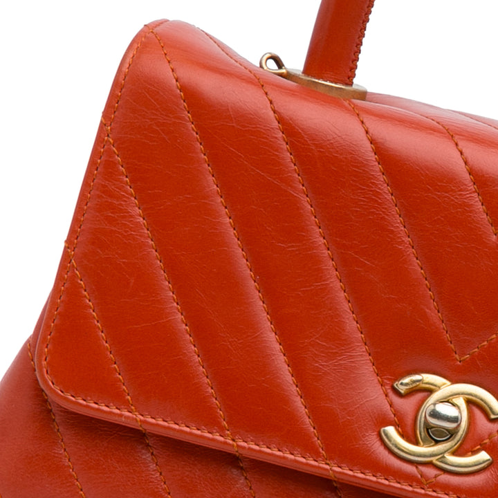 Small Lambskin Chevron Coco Top Handle Bag Red - Gaby Paris