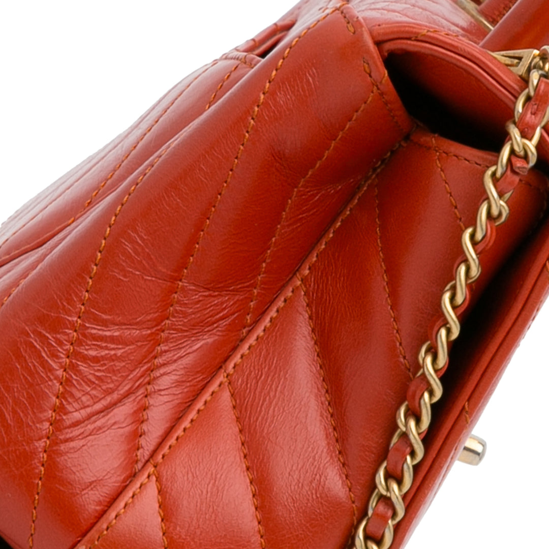 Small Lambskin Chevron Coco Top Handle Bag Red - Gaby Paris