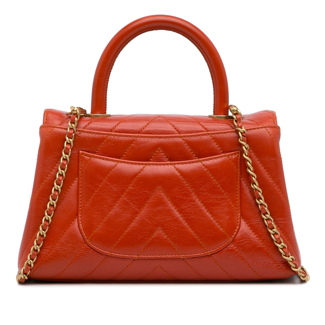 Small Lambskin Chevron Coco Top Handle Bag Red - Gaby Paris