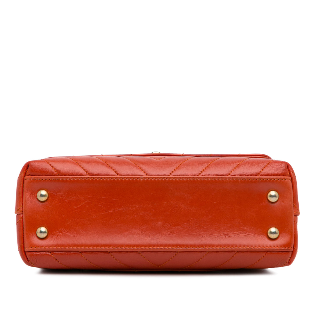 Small Lambskin Chevron Coco Top Handle Bag Red - Gaby Paris