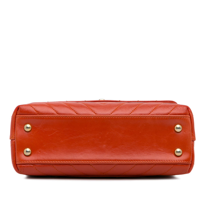 Small Lambskin Chevron Coco Top Handle Bag Red - Gaby Paris