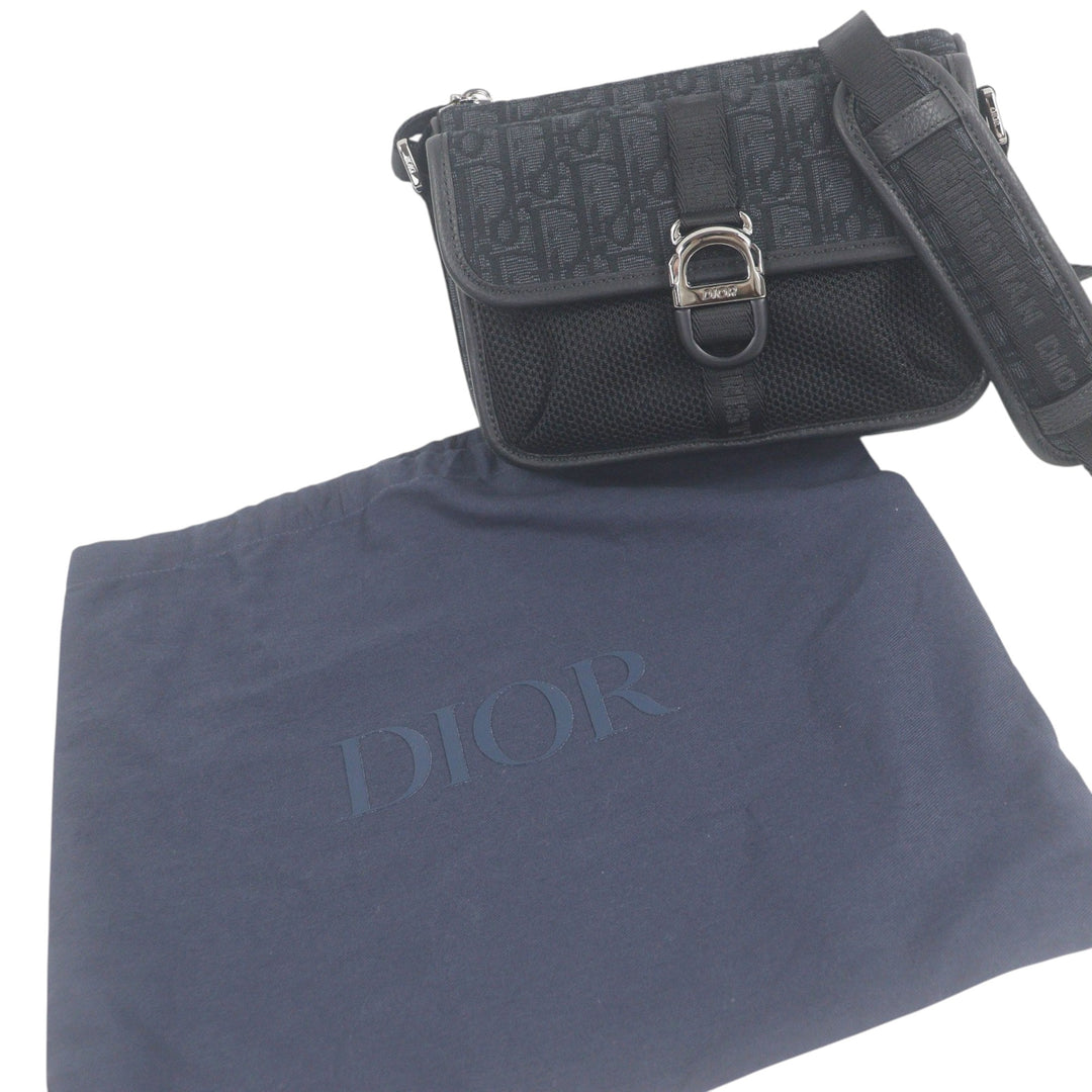 Jacquard et Mesh Dior 8 Sac Messenger Mini Oblique Noir