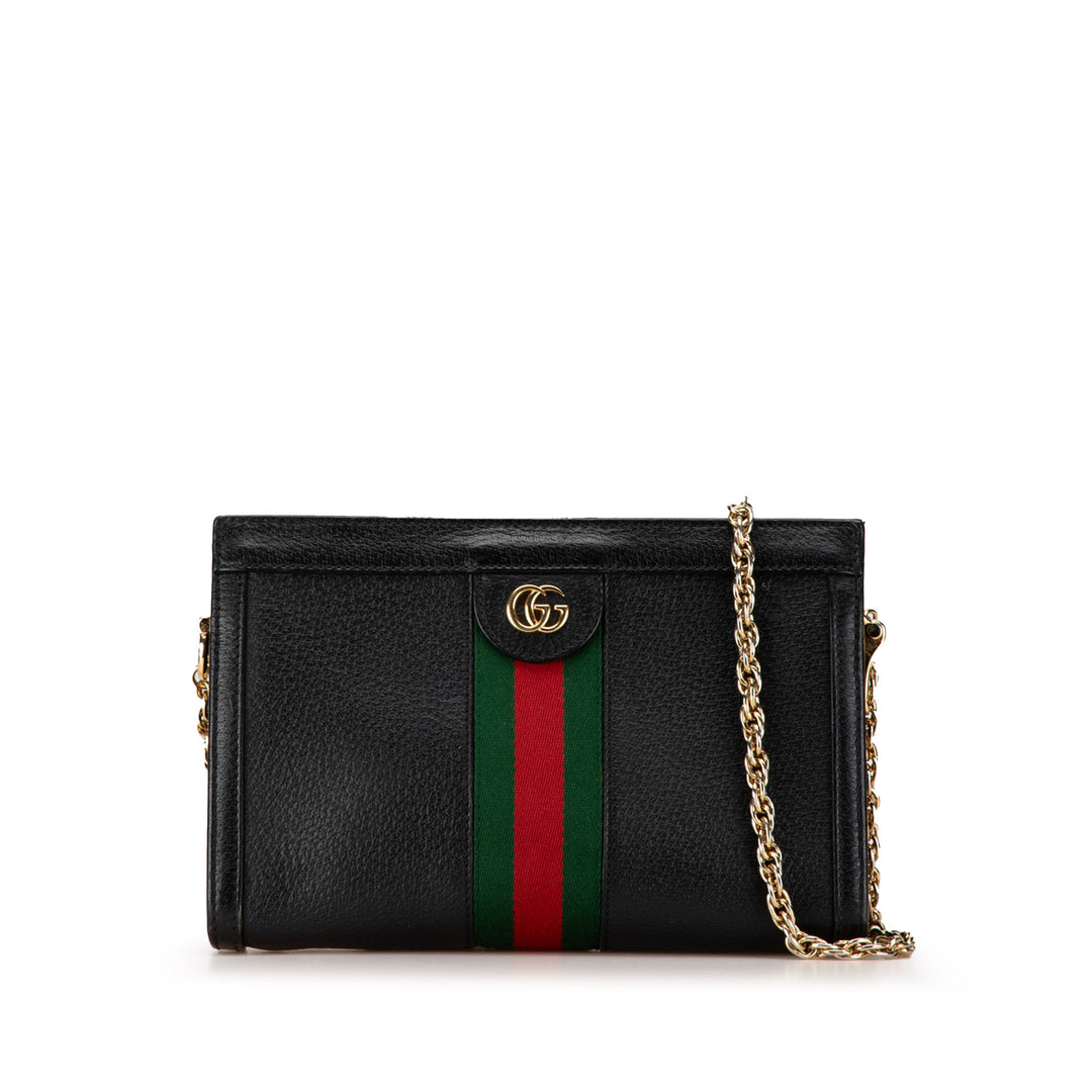 Small Leather Ophidia Chain Crossbody Black - Gaby Paris