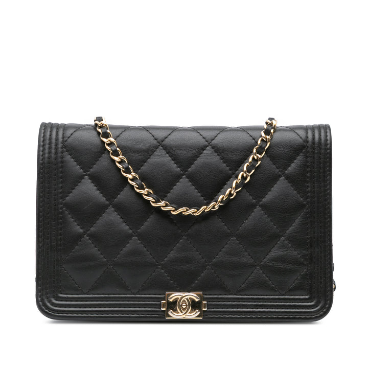 Lambskin Boy Wallet On Chain Black - Gaby Paris