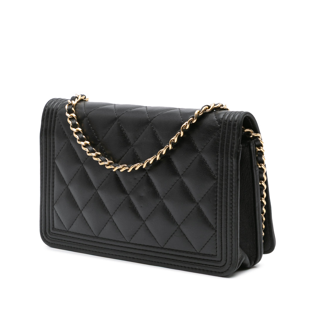 Lambskin Boy Wallet On Chain Black - Gaby Paris