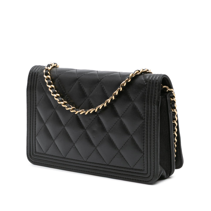 Lambskin Boy Wallet On Chain Black - Gaby Paris