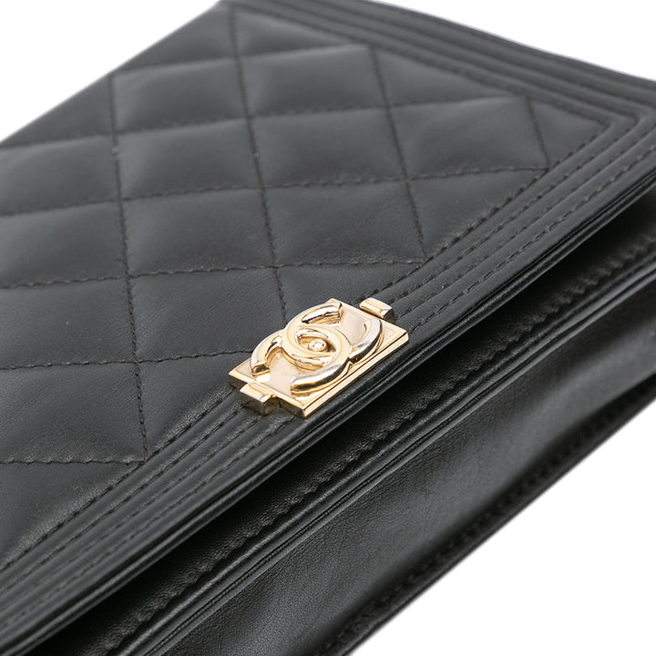 Lambskin Boy Wallet On Chain Black - Gaby Paris