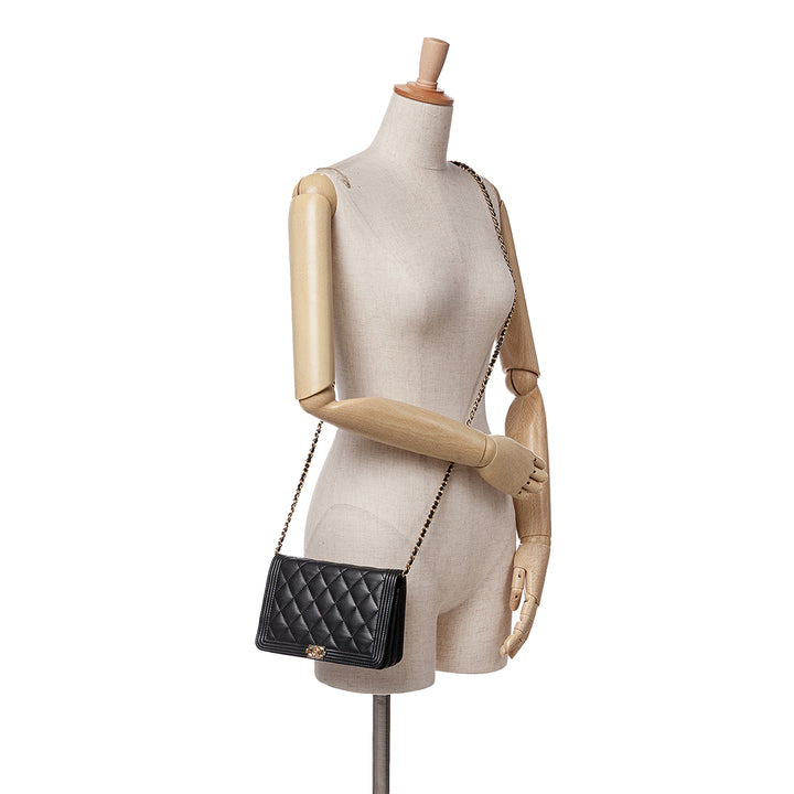 Lambskin Boy Wallet On Chain Black - Gaby Paris
